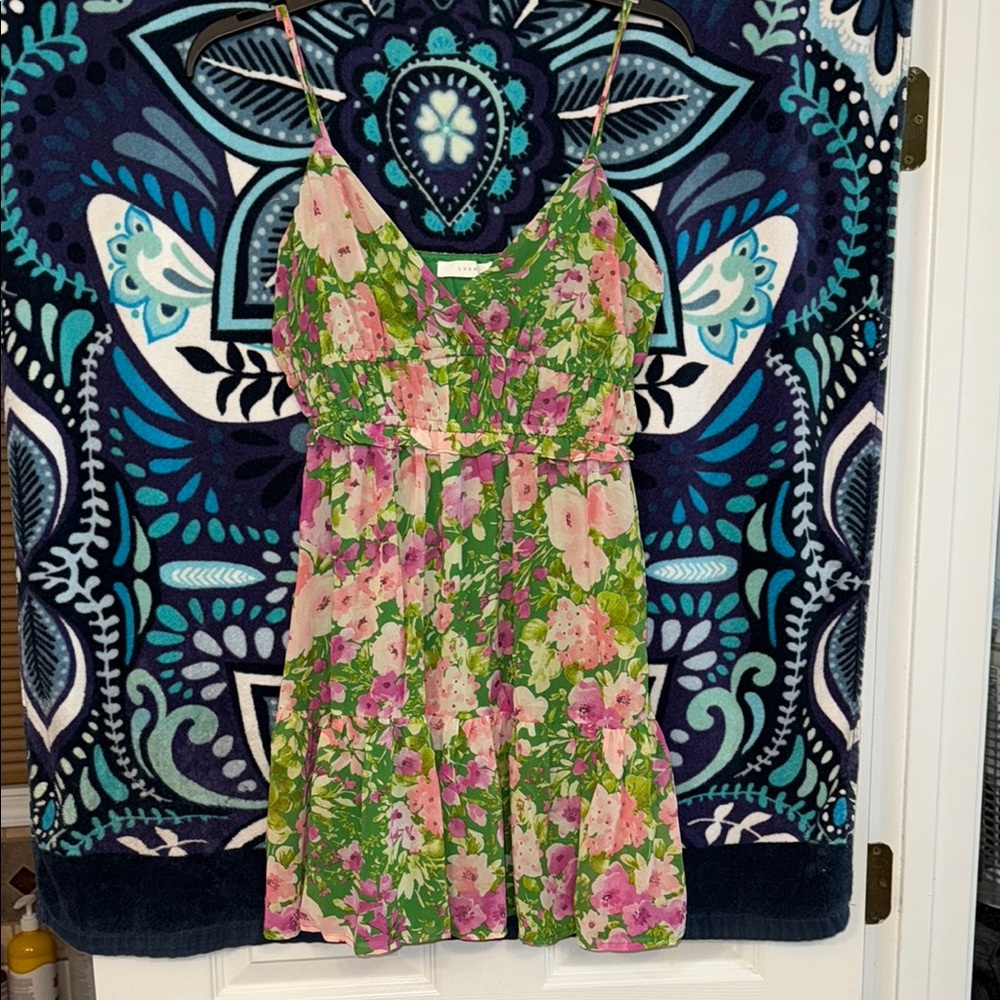 NWOT Lush Floral Green and Pink Dress S